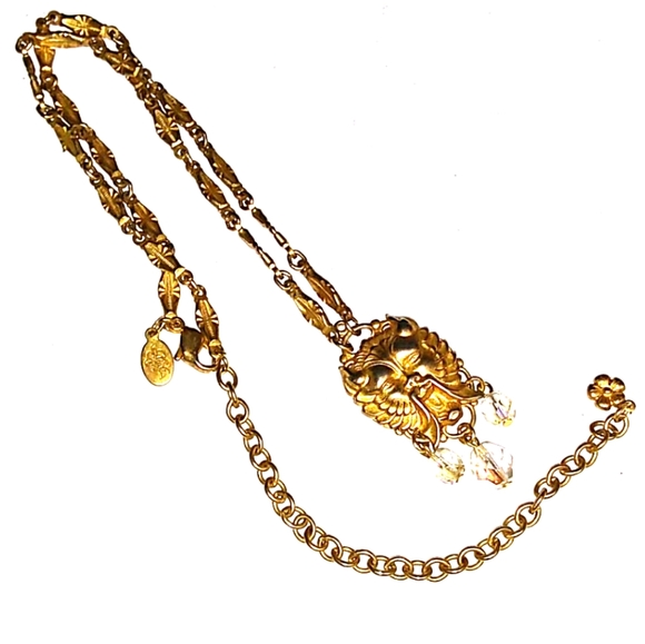 HTF KIRKS FOLLY Mythical Lion Necklace Aurora Borealis Crystal Dangles VINTAGE - Picture 4 of 16